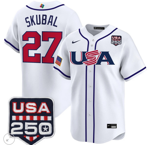 Men Team USA World Baseball Classic 250 America Patch #27 Tarik Skubal  white 2026 MLB Jersey->more jerseys->MLB Jersey